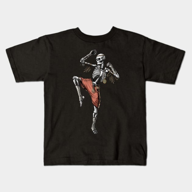 Muay Thai Skeleton Kids T-Shirt by underheaven